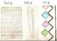 three different colored pencils are shown in the same drawing style as each one is drawn