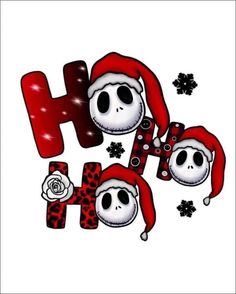 the letter h is decorated with skulls and santa hats