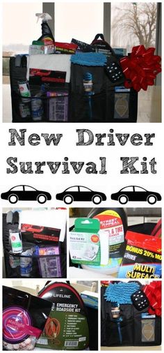 the new driver survival kit is packed and ready for someone to pack in their car