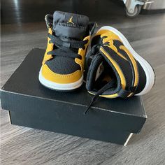 Never Worn New In Box Baby/Toddler Yellow Non-slip Sneakers For Streetwear, Yellow Low-top Sneakers For Playtime, Yellow Jordans, Jordan Shoes Black, Nike Jordan 1 Low, Jordan 1 Mid White, Jordan 4’s, Baby Jordans, Jordan Basketball Shoes