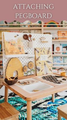 a table with some pictures on it and the words how to make a matching pegboard