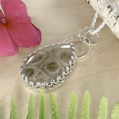 Petoskey Stone from Michigan handcrafted into a cabochon and placed in a customized sterling silver bezel setting. Includes an 18" sterling silver 1.5 mm rope chain. Pendant measures 0.9" x 1.5" and the cabochon is approximately 21 x 29mm. Petoskey Stone Jewelry, Petoskey Stone, By The Lake, Cabochons Stones, Stone Pendant Necklace, Chain Pendant, Stone Pendant, Rope Chain, Bezel Setting