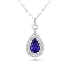 4.12 Cts Tanzanite and White Diamond Pendant in 14K White Gold Luxury Tanzanite Necklace With Brilliant Cut, Timeless Tanzanite Formal Jewelry, Timeless Tanzanite Jewelry For Formal Occasions, Luxury Tanzanite Pear-shaped Jewelry, Luxury Pear-shaped Tanzanite Jewelry, Elegant Tanzanite Necklace For Formal Occasions, Elegant Formal Tanzanite Necklaces, Elegant Formal Tanzanite Necklace, Formal Tanzanite Pear-shaped Jewelry