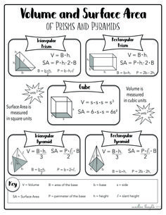 volume and surface area worksheet for students to practice their math skills, including