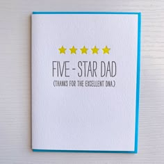 a card with five stars on it that says five - star dad thanks for the excellent dad