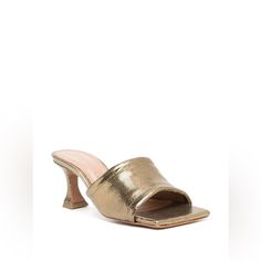 Vicenza Metallic Square-Toe Mules From Vicenza Featuring Gold-Tone, Leather, Metallic Effect, Open Toe, Square Toe, Slip-On Style And Low Heel. Material: Outer: Leather 100% Sole: Leather 100% Lining: Rubber 50%, Leather 50% Slip-On Styling Imported Dimensions: Heel Height: 2" Gold Kitten Heels, Tassel Heels, Ankle Wrap Heels, Color Block Heels, Ankle Strap Sandals Heels, Anthropologie Shoes, Rhinestone Heels, Pink Pumps, Wrap Heels