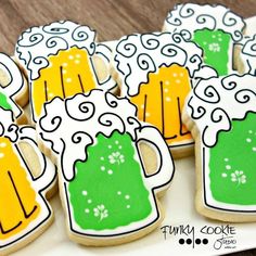 decorated cookies with beer mugs on them