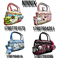 four different purses are shown with the numbers in each one and there is an image of