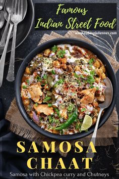 Samosa Chaat is spicy, tangy and so delicious. A popular street food of crispy samosas topped chole masala (chickpea curry), yogurt, chutneys and seasonings. This is the best way to serve the fresh or leftover samosas.  #HowToMake #Indian #StreetFood #Snacks #photography #Recipe #Video #Chaat #Samosa Chaat Samosa, Samosa Chaat Recipe, Snacks Photography, Aloo Samosa, Chats Recipe, Chole Masala, Samosa Chaat, Indian Appetizers, Asian Street Food