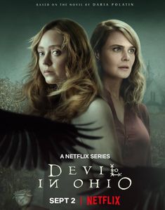 devil in ohio poster with two women standing next to each other and one bird flying overhead