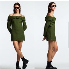 Closet Clean Out Never Worn New Green Sweater Dress For Fall Party, Elegant Green Mini Sweater Dress, Casual Mini Sweater Dress For Evening, Chic Green Mini Dress For Winter, Elvira Dress, Tweed Shift Dress, Cotton Poplin Dress, Chain Dress, White Sundress