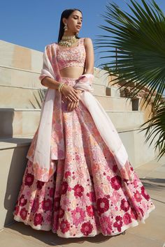 Shop for Mishru Pink Organza Embroidered Lehenga Set for Women Online at Aza Fashions White Lehenga, Latest Bridal Lehenga, Sabyasachi Lehenga, Organza Lehenga, Wedding Lehenga Designs, Embroidery Wedding, Lehenga Designs Simple, Gaun Fashion, Traditional Indian Dress