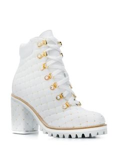 Shop white Le Silla St. Moritz trekking boots with Express Delivery - Farfetch Luxury White Lace-up Boots, Luxury High-top Lace-up Boots, Luxury High-top Lace-up Boots With Lug Sole, Luxury Studded Boots, Trekking Boots, Quilted Boots, Boots White, St Moritz, Ankle Heels