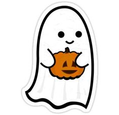 a sticker with a ghost holding a pumpkin