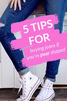 If you struggle to find jeans to fit your pear shape this article will   give you 5 tips for buying jeans, share the key things to look for in   jeans that flatter a pear shape, and the most flattering jeans styles   for triangle shaped women #jeans #denim #pearshape #triangleshape   #bodyshape #bodytype #flattering #shoppingtips #bodyshapes