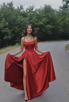 MC195,Spaghetti Straps A-Line Red Long Prom Evening Dresses on Storenvy Red Satin Prom Dress, Formal Prom Dresses Long, Stunning Prom Dresses, Satin Evening Dresses, Womens Prom Dresses, Red Evening Dress, Prom Dress Inspiration, Cute Prom Dresses, Long Prom Dresses