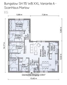 the floor plan for an apartment with three bedroom and two bathrooms