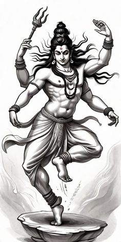 a drawing of lord haneshra dancing in the air with his arms spread out