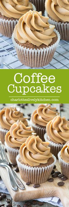 coffee cupcakes on a cooling rack with frosting