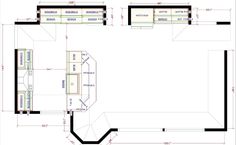 the floor plan for a kitchen with an island