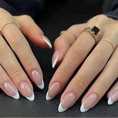 Russian Manicure Neutral, Pink Stiletto Nails, White Tip Nails, Kutek Disney, 2024 Prom, Colorful Nails, Manicure Tips, French Tip Acrylic Nails