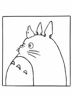 the totoro and her baby are looking at each other in this black and white drawing