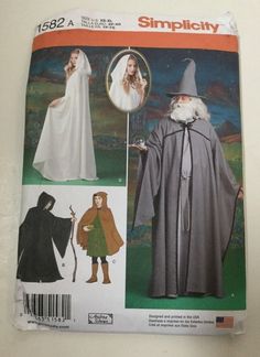 an image of a wizard costume on the cover of a sewing pattern for children's clothing