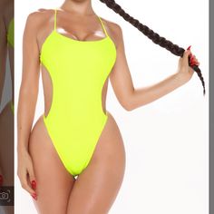 Brand New / Never Worn Trendy Solid Color Swimwear For Club, Trendy Neon Swimwear For Spring, Trendy Bodysuit For Pool In Spring, One Peice Bathing Suits, Yellow One Piece, Green One Piece Swimsuit, Green One Piece, Plunge Swimsuit, Strapless Swimsuit