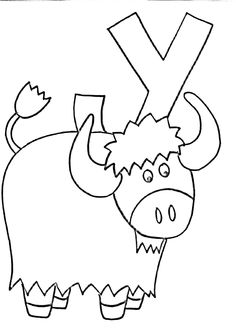 an animal with the letter y on it's head and horns, outlined in black ink