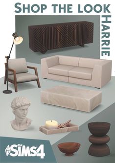 an advertisement for a furniture store with the words shop the look