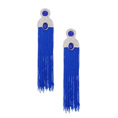 Women's Tassel Earrings Long Shoulder Duster Royal Blue Silky Tassel Earrings Featuring Silver Vintage Art Deco Glam Clear Pave Rhinestones and Royal Blue Crystal Detailing. Post Backing. Glam Earrings, Go Pink, Head Chain, Wrist Wear, Vintage Glam, Beaded Cuff, Bangle Bracelets With Charms, Earrings Long, Wire Earrings