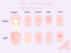 My Melody Gel Nails, Simple My Melody Nails, Sanrio Nail Designs Simple, My Melody Short Nails, Nail Designs My Melody, Sanrio Nails Acrylic Simple, My Melody Inspired Nails, Sanrio Nail Art Simple