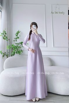 🌻Material: Lụa vân gỗ 🌻Stretchy level: 2/10 🌻 The measurement of this ao dai (long dress) is in Vietnamese size (American size tends to be bigger for the same size). Please LOOK AT THE SIZE CHART CAREFULLY BEFORE ORDERING. There might have some chalk writings on the fabric due to making process. These marks can be washed away easily. 🌻🌻No returns or exchanges Buyer can contact seller about any issues with an order. 🌸 Follow us Facebook/aodaiemily www.aodaiemily.com 💜 Thank you very much💜 Solid Floor-length Maxi Dress For Wedding, Spring Wedding Bridesmaid Dress, Floor-length, Spring Wedding Floor-length Bridesmaid Dress, Elegant Maxi Length Ao Dai For Formal Occasions, Elegant Formal Maxi Length Ao Dai, Elegant Formal Ao Dai Maxi Length, Fitted Full-length Bridesmaid Dress, Elegant Floor-length Fitted Ao Dai, Elegant Ao Dai For Spring Wedding