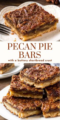 pecan pie bars with a buttery shortbread crust are an easy dessert recipe