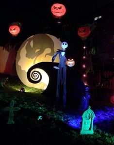 halloween decorations in the yard at night