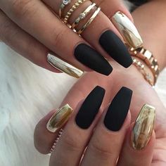 Share this on WhatsAppShare this on WhatsApp Black And Gold Nails, Metallic Nails Design, Gel Nails French, Metallic Nail Art, Gold Nail Designs, Mirror Nails, Metallic Nails