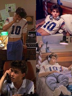 the collage shows two young men in football uniforms, one with headphones on