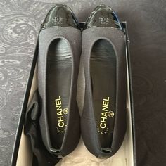 Chanel Black Fabric Ballet Flats.Never Been Worn.Size 42 Black Calf Leather Slip-on Heels, Black Slip-on Calf Leather Heels, Designer Black Heels For Business, Luxury Black Heels With Rubber Heel Cap, Black Patent Leather Slip-on Heels, Luxury Black Slip-on Heels, Designer Black Slip-on Heels, Chanel Thong Sandals, Chanel Camellia Flower