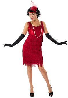 It's all glam, gal, in this flashy 1920s getup! The guys will be gunning for this moll when she shimmies it all night long to the jazzy beat. The perfect costume for roaring 20's parties or Halloween. Red Flapper Dress, Estilo Charleston, Decades Costumes, Long Black Gloves, Style Année 20, Dark Red Dresses, Flapper Costume, Angel Costume, Flapper Girl