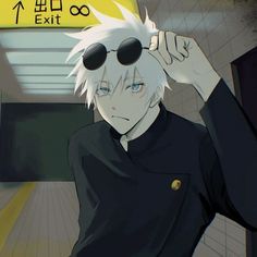 an anime character with white hair and sunglasses