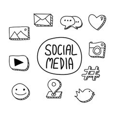 the word social media surrounded by hand drawn icons