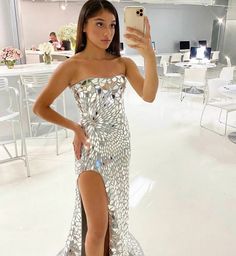 Disco Ball Prom Dress, Prom Dresses 2023 Silver, Unique Hoco Dresses Long, Pagent Dresses Teen, Homecoming Dresses Tight Long, Mirror Prom Dress, Extra Prom Dresses, Formal Dress Designs