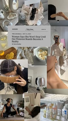 a collage of photos showing different types of women's hair and body care products