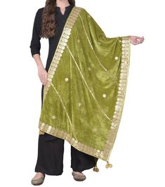 PRODUCT DETAILS  Light Green & gold-toned Striped embroidered dupatta gotta patti, embellished border Size & Fit Length = 2.25 m, Width = 0.76 m Material & Care Velvet Hand Wash Specifications- Fabric -Velvet Pattern- Printed Print or Pattern Type - Embroidered Ornamentation -Gotta Patti Occasion - Party & Wedding Wear Border - Embellished Buyer Note - Before Buy Anything From Our Store Check Our Store Policy SHIPPING - After Receive Payment we will ship your parcel within 2 to 3 Days.  Courier Service - We use Different Types of shipping Courier Services like - Shiprocket (it will take 12 to 14 Days), Aramex Economy (it will take 10 to 14 days), Aramex Express (it will take 4 to 7 days), DHL express (it will take 3 to 5 days), India post (it will take 3 to 4 weeks). Express Shipping Charg Gold Anarkali For Festive Occasions, Gold Chinon Traditional Wear For Party, Festive Gold Anarkali Traditional Wear, Festive Gold Anarkali Set With Zari Work, Festive Gold Anarkali Set With Resham Embroidery, Gold Anarkali Set With Resham Embroidery For Festive Occasions, Gold Anarkali Set With Zari Work For Festive Occasions, Festive Gold Sharara In Chinon, Festive Gold Chinon Anarkali Set