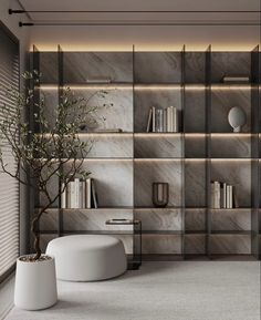 a living room filled with lots of furniture and bookshelves