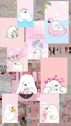 polar bear collage with pink and blue colors in the background, including two white bears