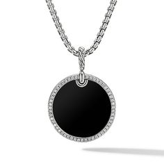 David Yurman Elements Disc Pendant with Black Onyx and Diamond Rim Diamond Guide, Disc Pendant, High Jewelry, David Yurman, Diamond Gemstone, Custom Rings, Estate Jewelry, Pave Diamonds, Black Onyx