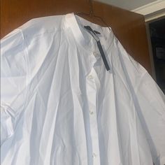 Long Button Down Plain White Shirt Could Be A Dress .. No Collar Spring Daywear Short Sleeve Dress Shirt, Casual Short Sleeve Dress Shirt For Daywear, Plain White Shirt, Asos Tops, Plain White, A Dress, Shirt Color, White Shirt, Button Downs