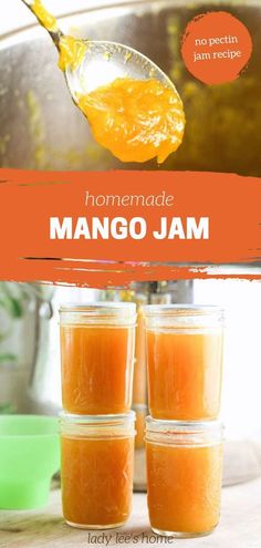 homemade mango jam in jars with the title overlay