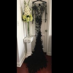 Beverly Hills Boutique New Designer Couture Black Feather Sequin Beaded Gown Long Dress Formal Wear Size Options: Xs, S, M, L Color: Black Description: Absolutely Stunning Gown. Hand Beaded, Real Feathers, And Gorgeous Embellishment. Floor Length Fitted Evening Gown, With Zipper. Couture, Very High Quality, With Tailored Detail Throughout. Crystal And Beading Embellishment Throughout. Sheer Fabric Base. ~Comes Gift Wrapped~ Ships From Beverly Hills, Ca 90210 Black Embellished Long Sleeve Gown, Black Long Sleeve Embellished Gown, Black Embellished Gown For Night Out, Glamorous Black Embellished Gown, Black Embellished Evening Gown, Black Embellished Gown For Evening, Black Embellished Floor-length Gown, Long Dress Formal, Sparkly Formal Dress